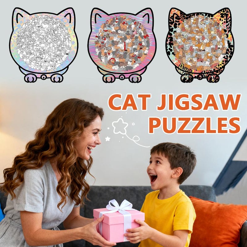 Wooden Cat Puzzle, 135-Piece Cute Cat Shaped Wooden Jigsaw Puzzle for Careful Observers And Patient Players (C) - Image 2